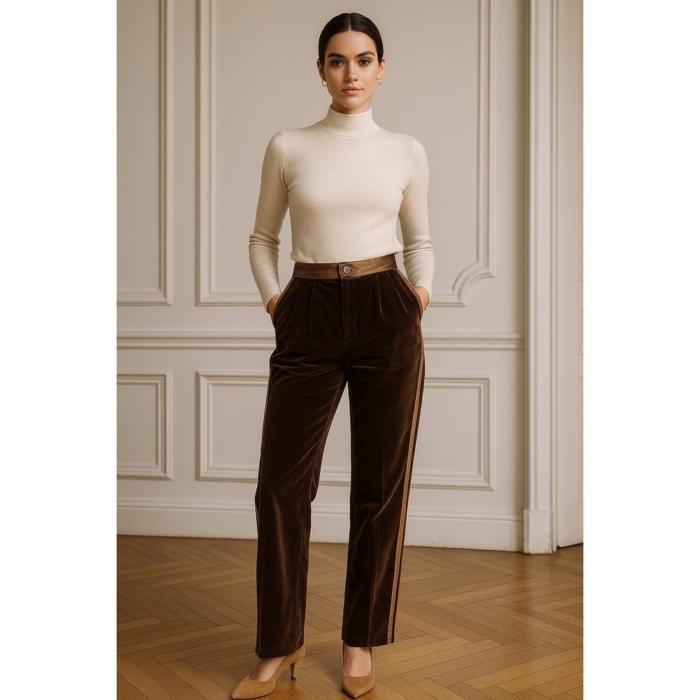 Vintage 1980s Escada by SRB Velvet Trousers Satin Trim (Made in Western Germany)